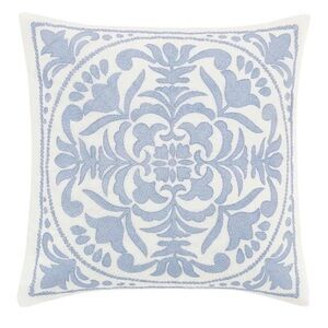 Laura Ashley  Mila Embroidered Medallion Blue and White Decorative Pillow